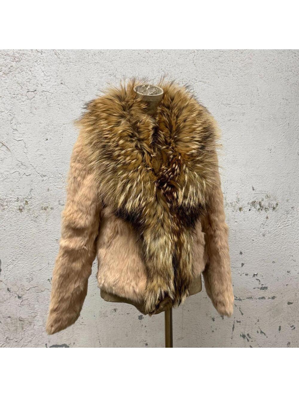 Vintage Y2K Peach Pink Rabbit & Coyote Fur Jacket